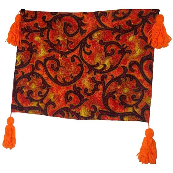 Vintage 70s Handmade Pillow Shams Set of 3 Orange Red Swirl Tassel Standard Size - Picture 1 of 16